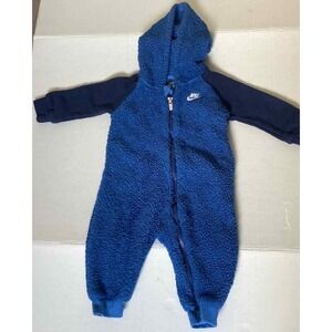 Nike Baby Blue Fleece Hooded Bunting Suit Romper Jumpsuit 9M